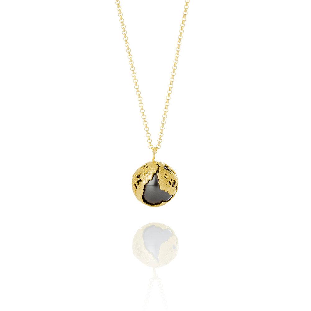 Erika Collection 207 GP BL - Gold-Plated Sterling Silver Pendant Necklace with Black Swarovski Pearl - AURUM Icelandic Jewelry