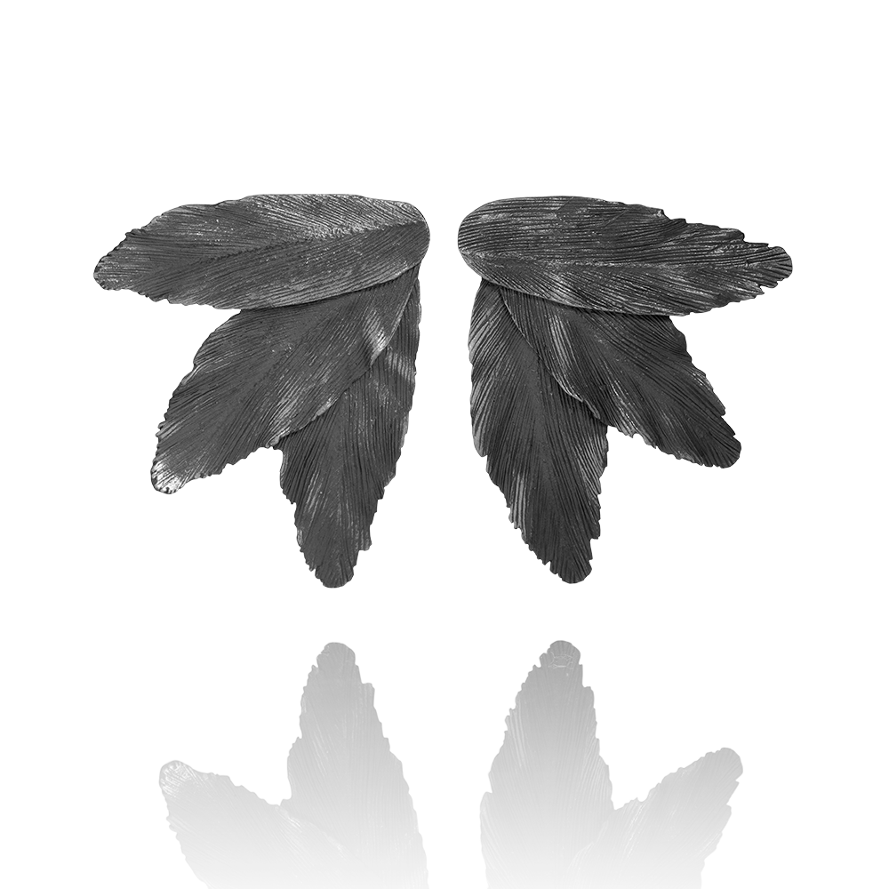 Silver oxidized statement earrings "Falcon" handmade in Iceland by AURUM