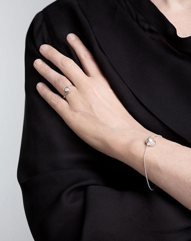 AURUM Sand Ring and Bracelet Swarovski Pearl and Sterling Silver Handmade in Iceland